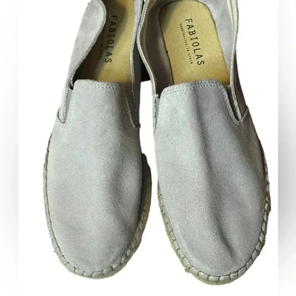 Fabiola‎ Espadrille Slip ons Leather Flats Size 39 US 8 Light Gray Made in Spain